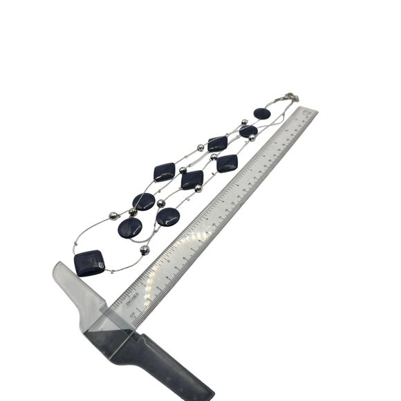 Silvertone and Dark Navy Double Layer Necklace - Picture 5 of 6
